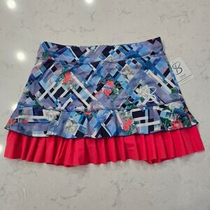 Sofibella Scribe 14" Skort L Floral Geometric Pleated Tennis Golf Skirt NWT
